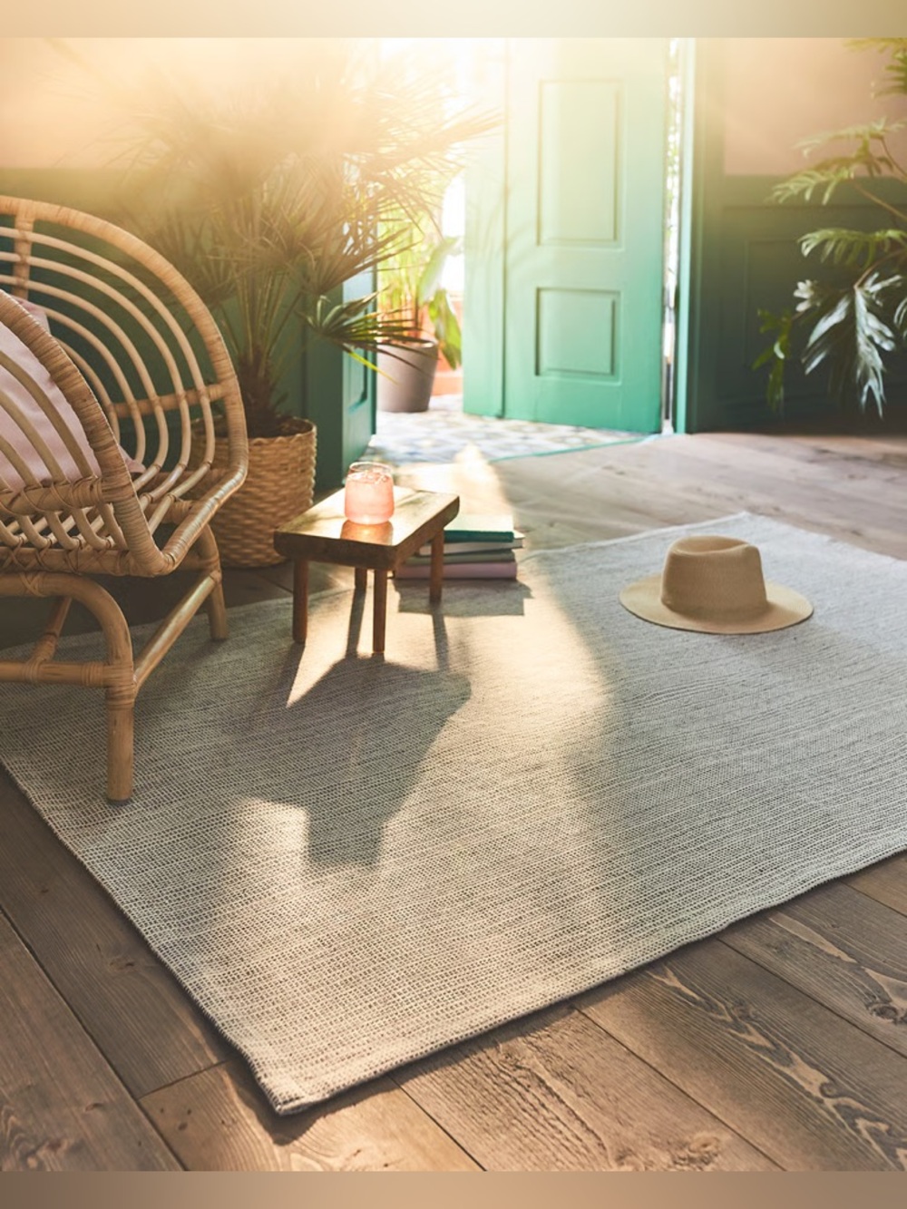 Neutral Woven Area Rug in Light Beige